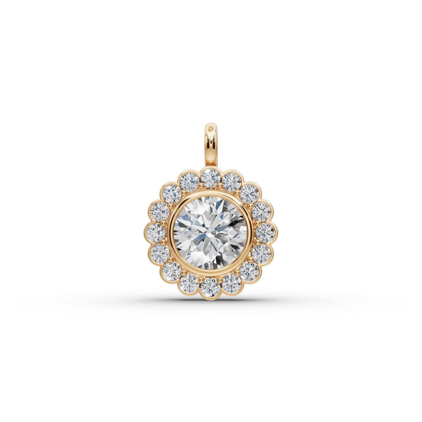 Regal Whisper Round Lab-Grown Diamond Halo Pendant in yellow gold, set with lab-grown diamonds