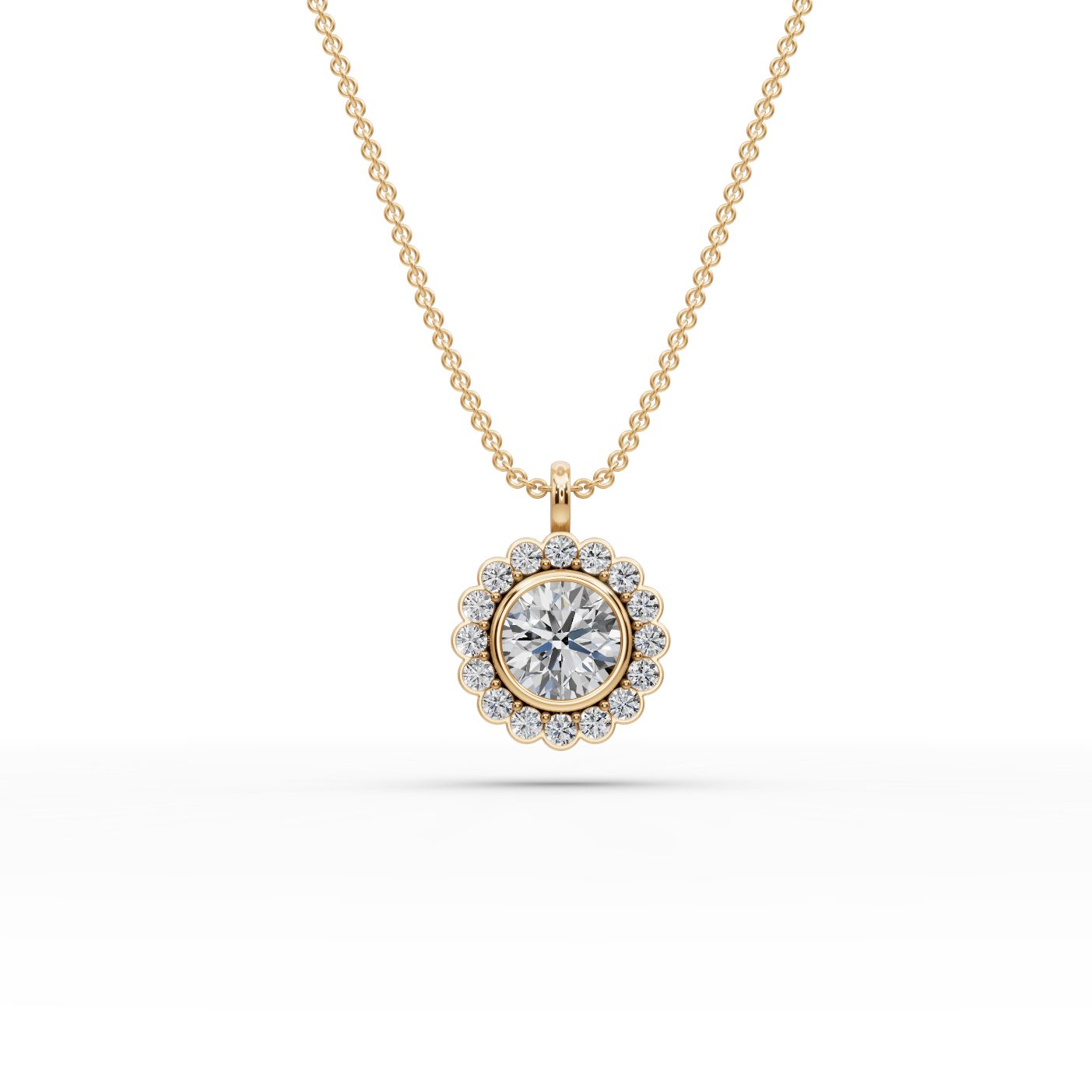 Regal Whisper Round Lab-Grown Diamond Halo Pendant in yellow gold