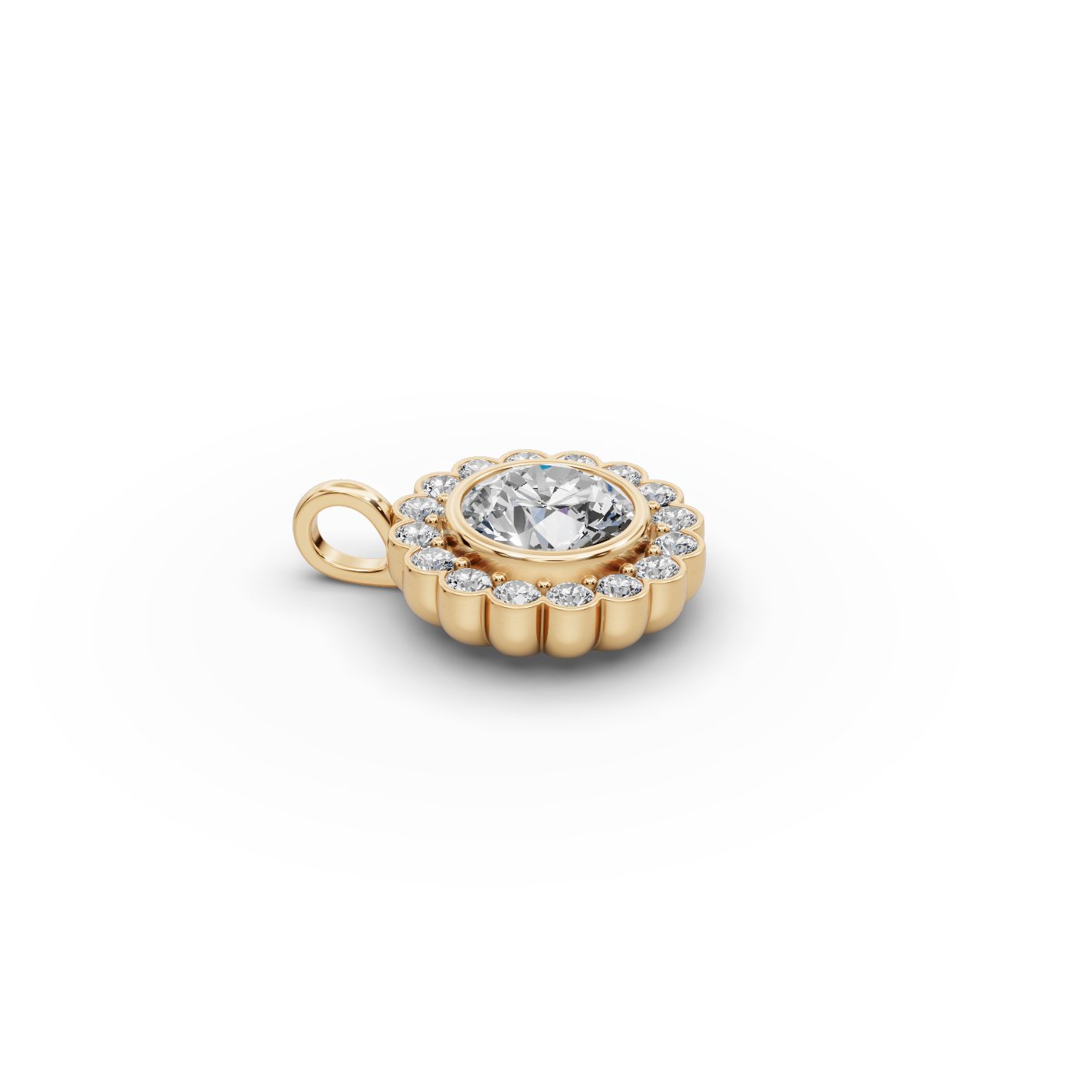 Regal Whisper Round Lab-Grown Diamond Halo Pendant in yellow gold