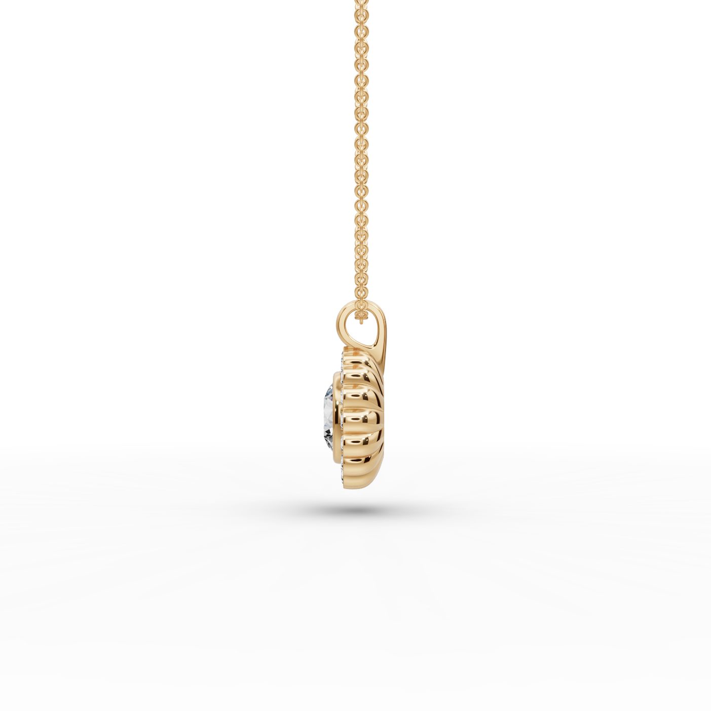 Regal Whisper Round Lab-Grown Diamond Halo Pendant in yellow gold