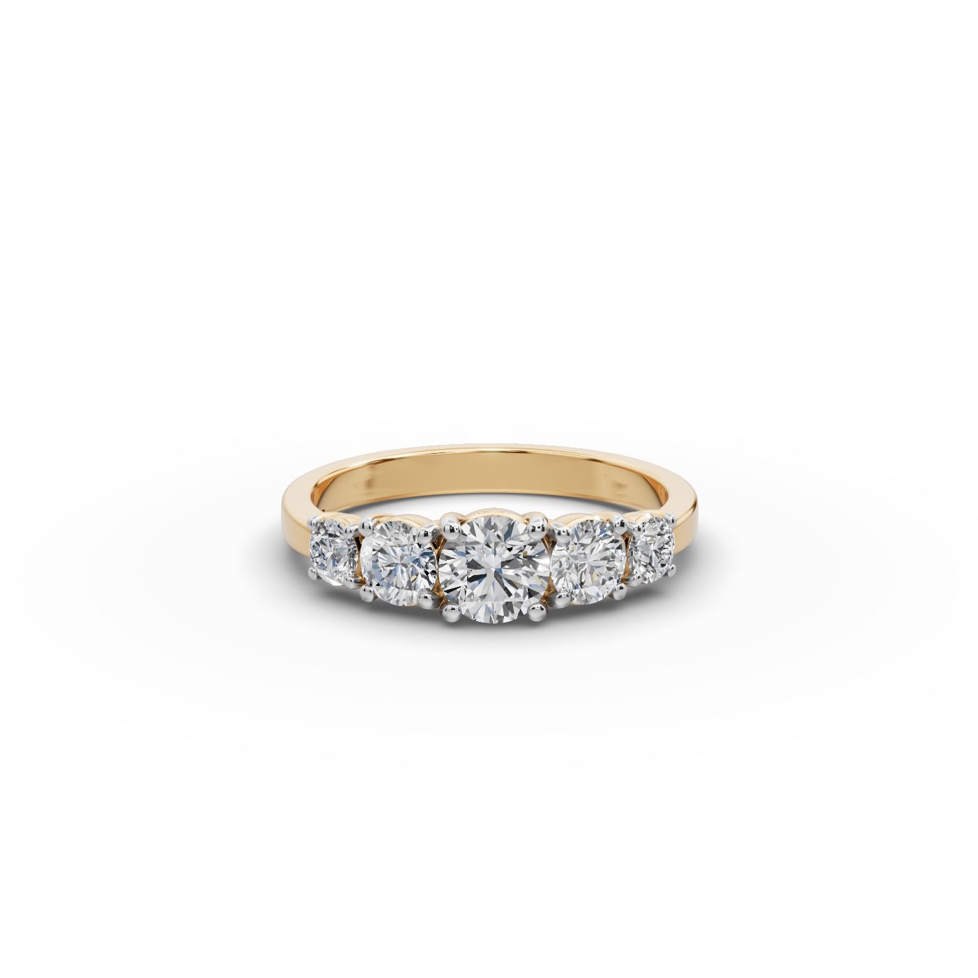 Midnight Aura Round Lab-Grown Diamond Five Stone Ring in yellow gold, set with lab-grown diamonds