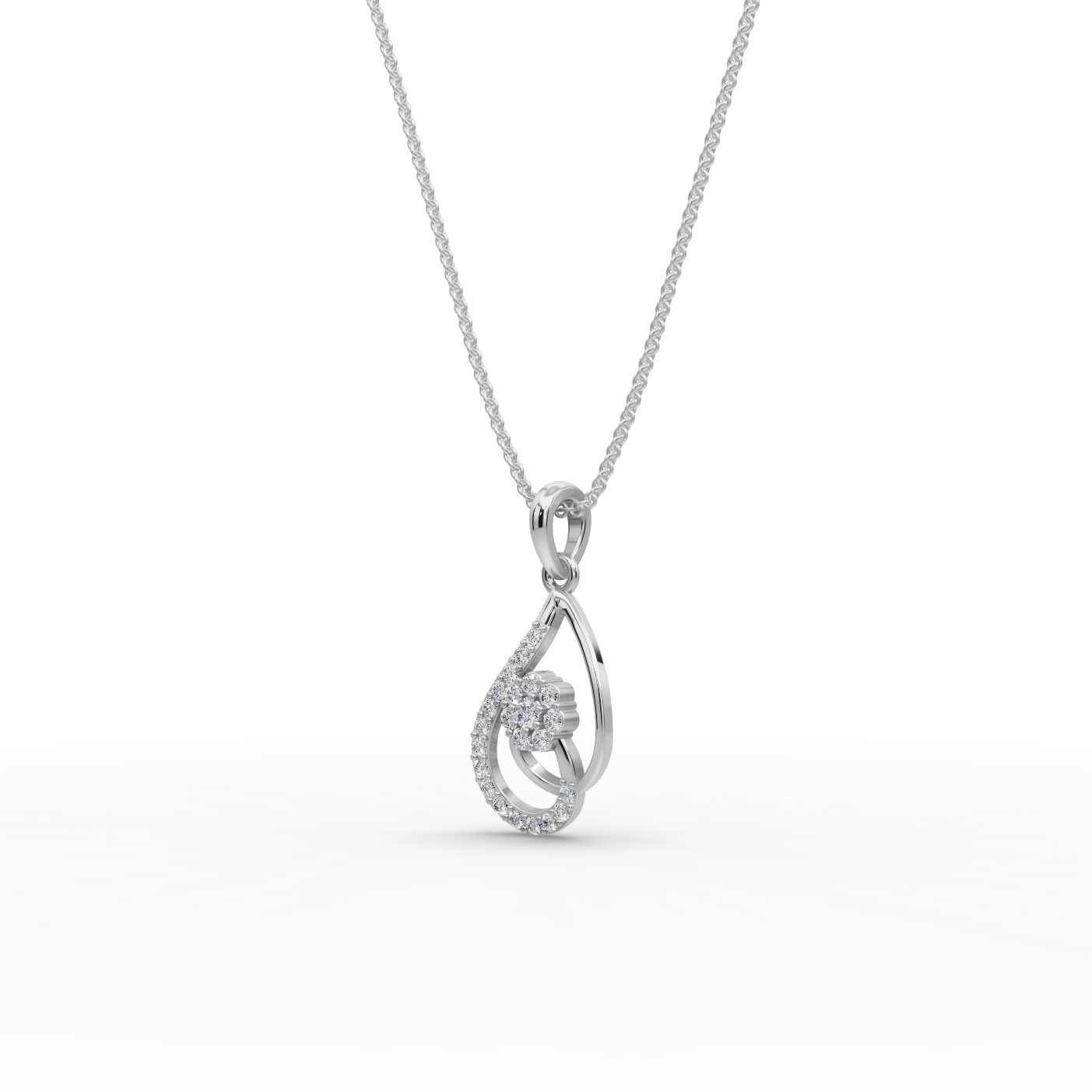 Serene Signature Teardrop Flower Lab-Grown Diamond Silver Pendant in silver