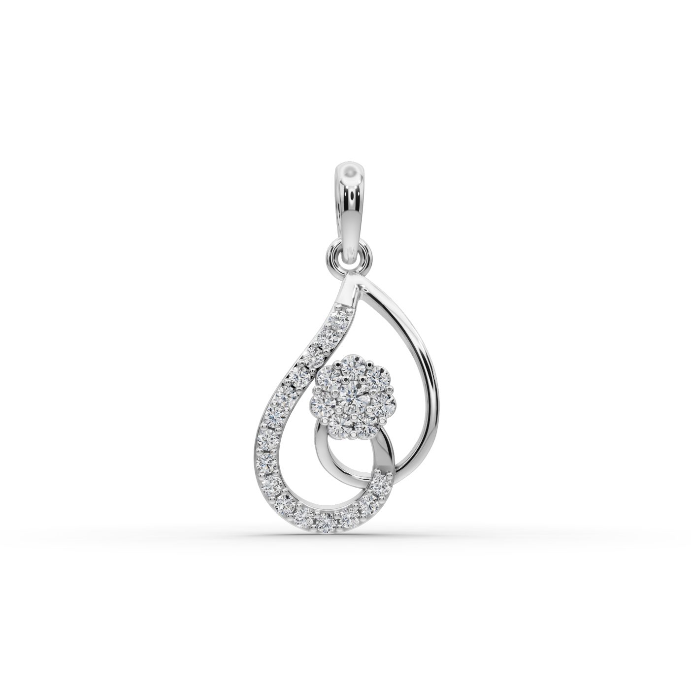 Serene Signature Teardrop Flower Lab-Grown Diamond Silver Pendant in silver, set with lab-grown diamonds