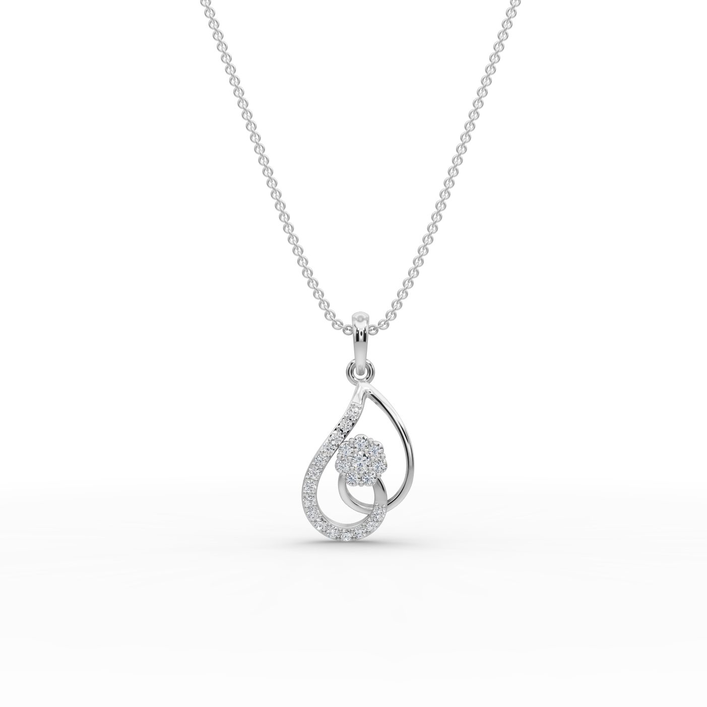Serene Signature Teardrop Flower Lab-Grown Diamond Silver Pendant in silver