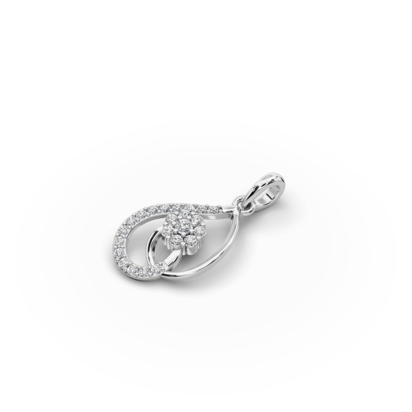 Serene Signature Teardrop Flower Lab-Grown Diamond Silver Pendant in silver