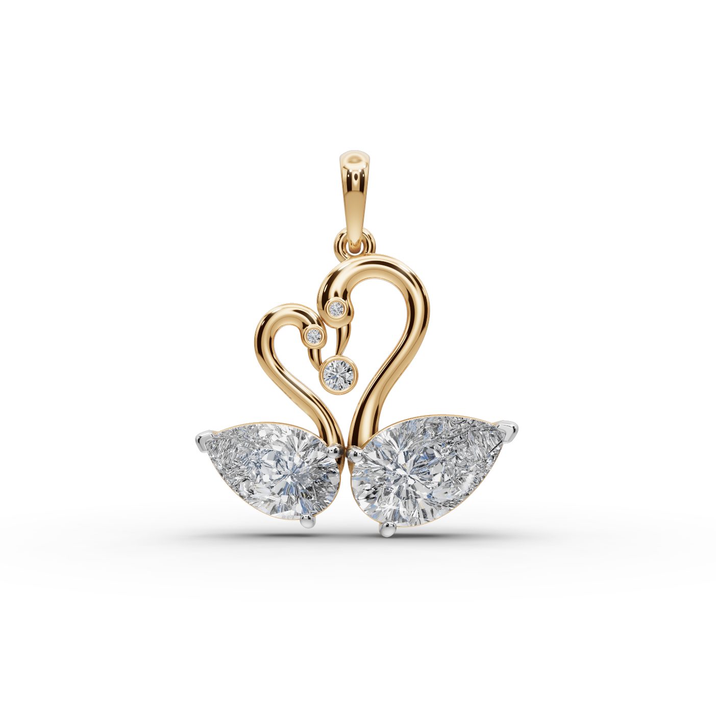 Golden Glow Swans Lab-Grown Diamond Pendant in yellow gold, set with lab-grown diamonds