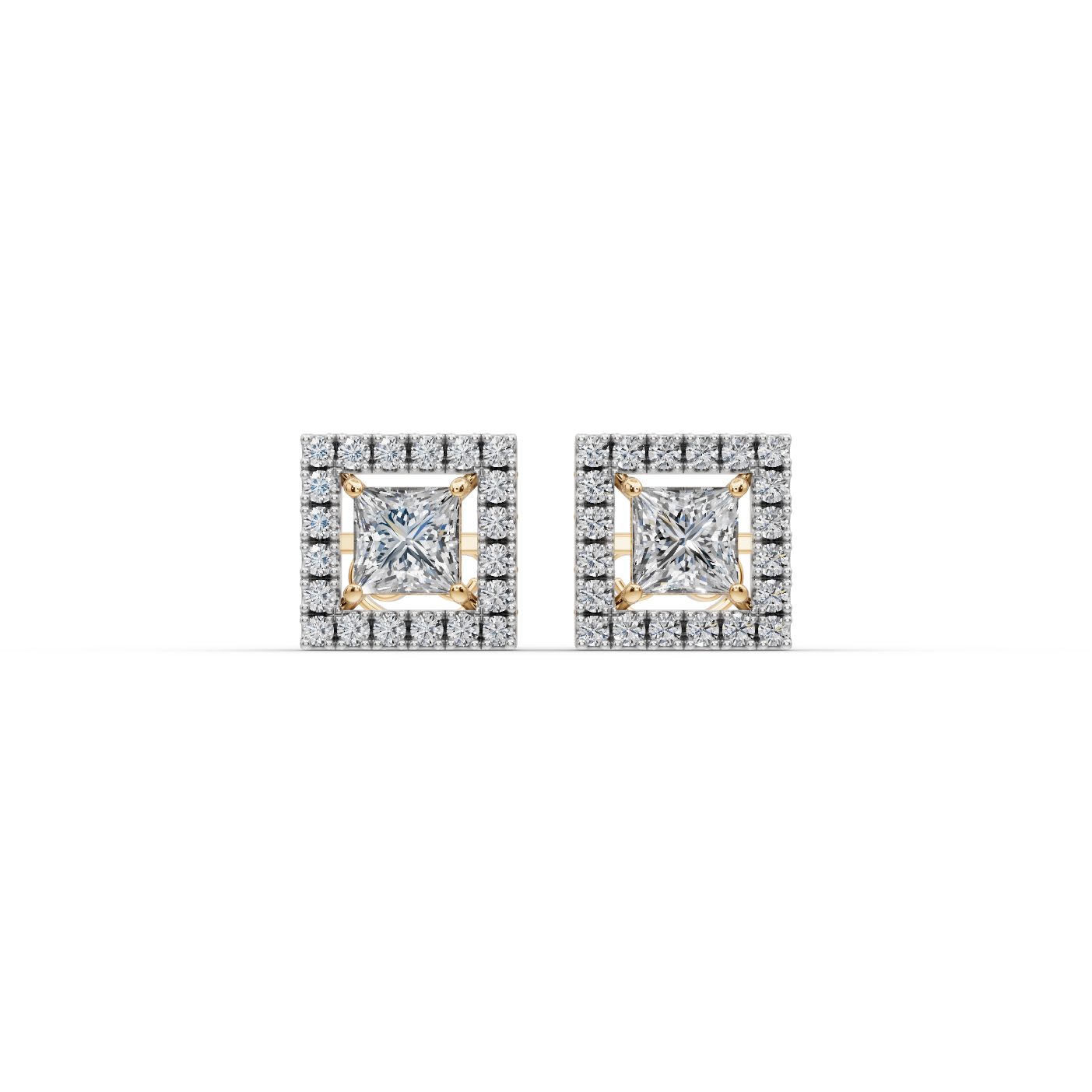 Classic Grace Princess Lab-Grown Diamond Studs Earring in yellow gold, set with lab-grown diamonds