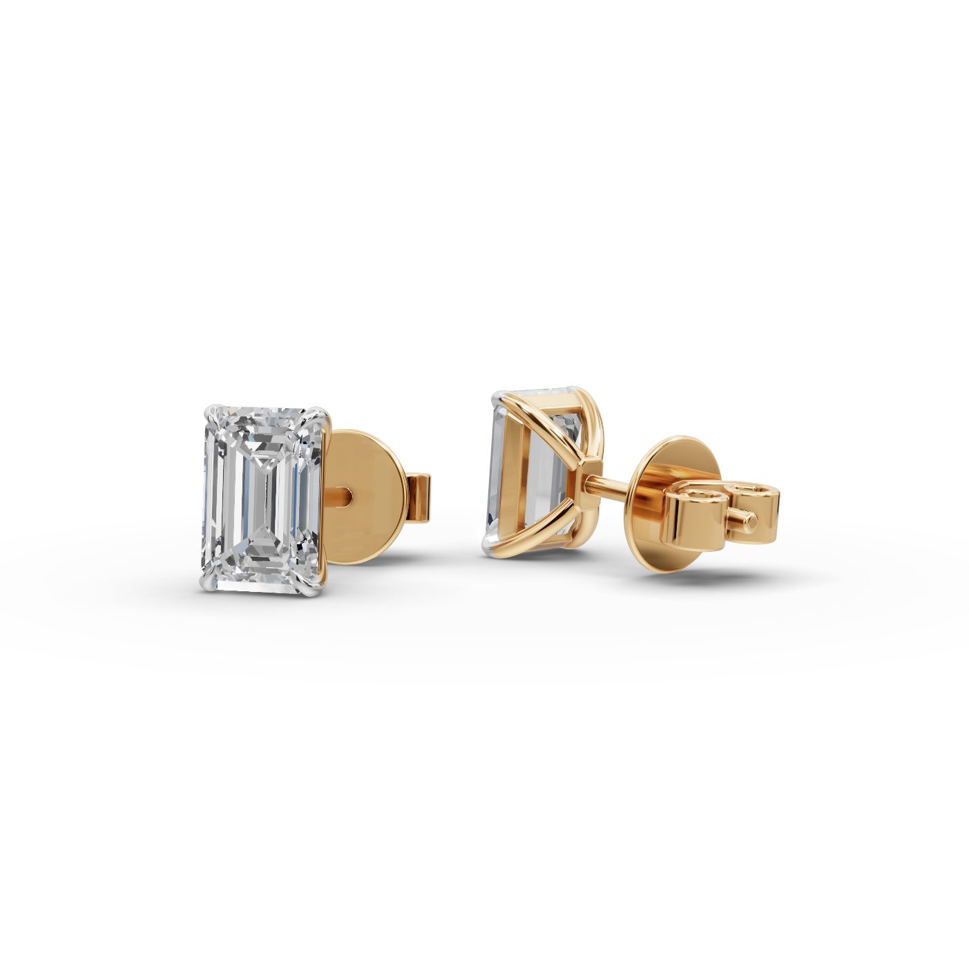 Midnight Bloom Emerald Lab-Grown Diamond Studs Earring in yellow gold