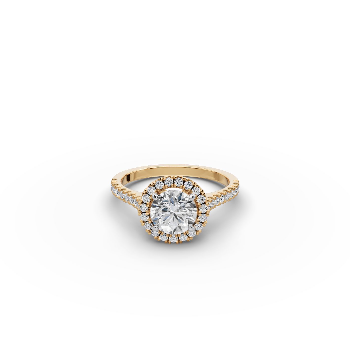 Radiant Bloom Round Lab-Grown Diamond Halo Ring in yellow gold, set with lab-grown diamonds