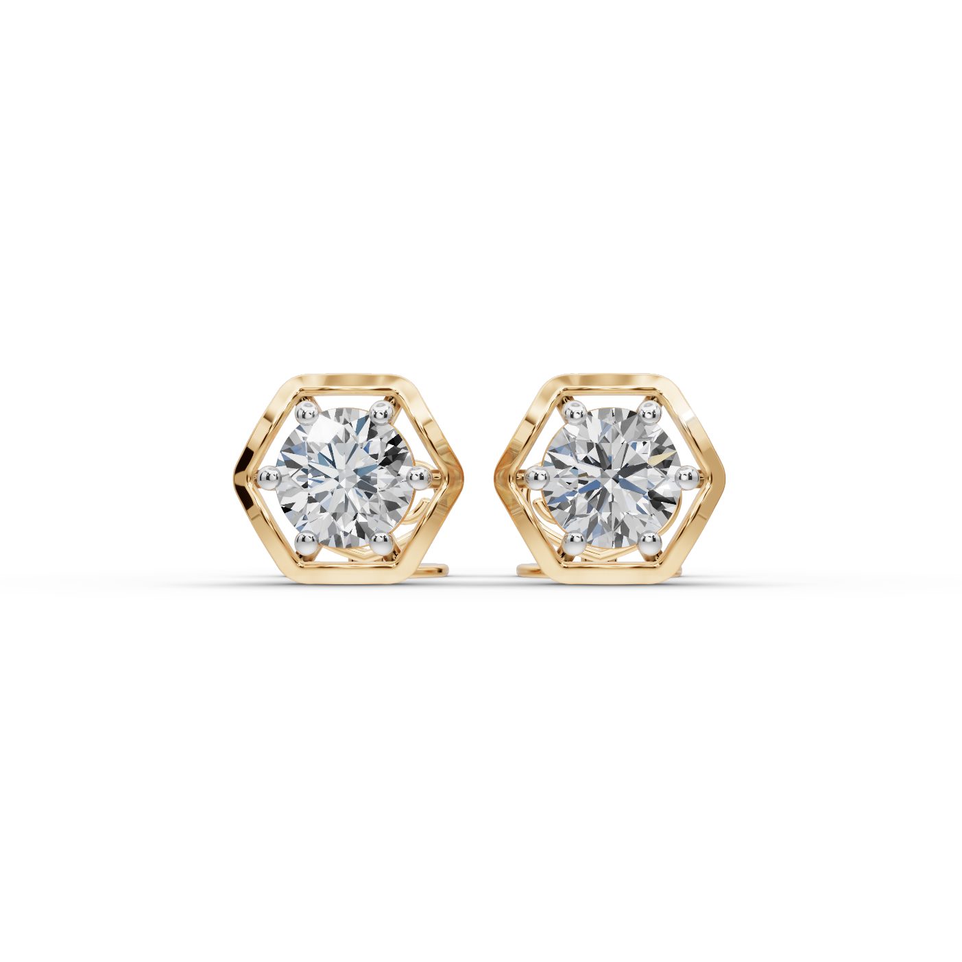 Opulent Grace Round Lab-Grown Diamond Studs Earring in yellow gold, set with lab-grown diamonds