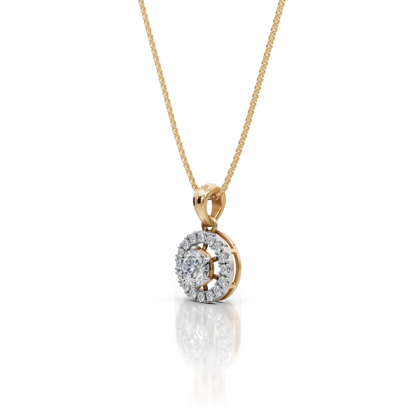 Serene Bloom Round Lab-Grown Diamond Halo Pendant in yellow gold