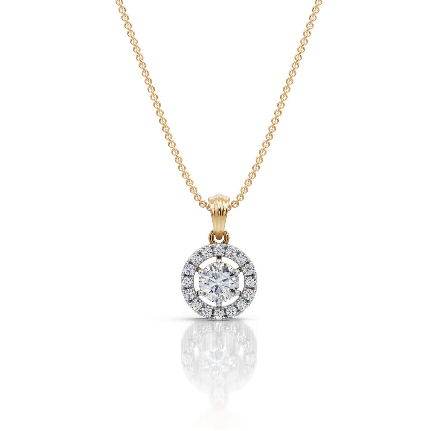 Serene Bloom Round Lab-Grown Diamond Halo Pendant in yellow gold