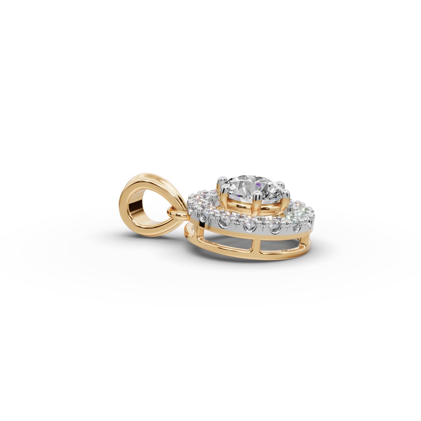 Serene Bloom Round Lab-Grown Diamond Halo Pendant in yellow gold