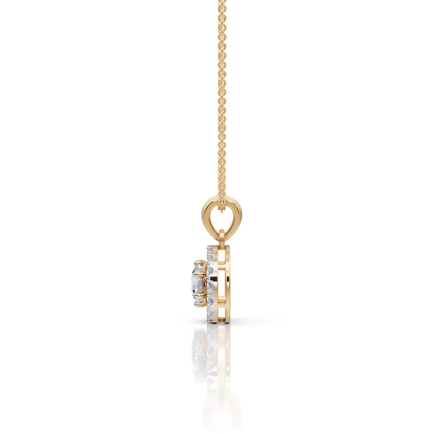 Serene Bloom Round Lab-Grown Diamond Halo Pendant in yellow gold