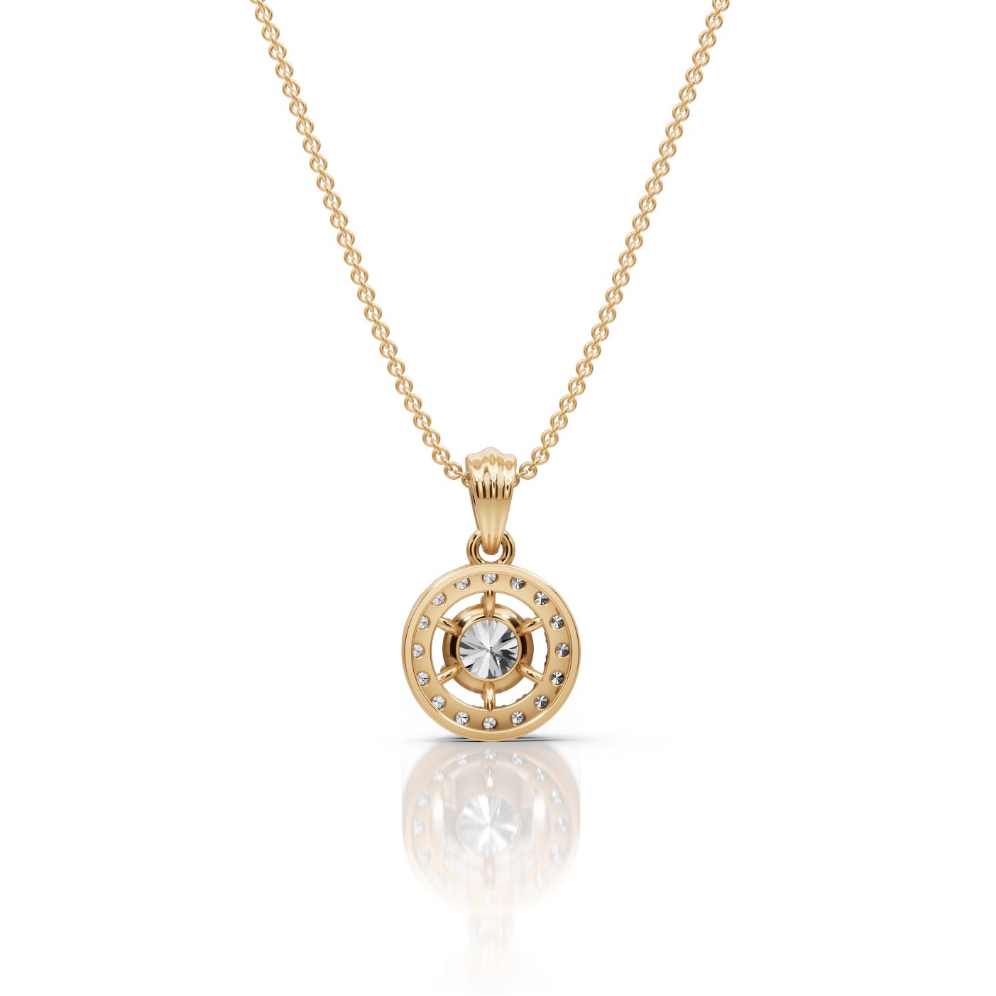 Serene Bloom Round Lab-Grown Diamond Halo Pendant in yellow gold