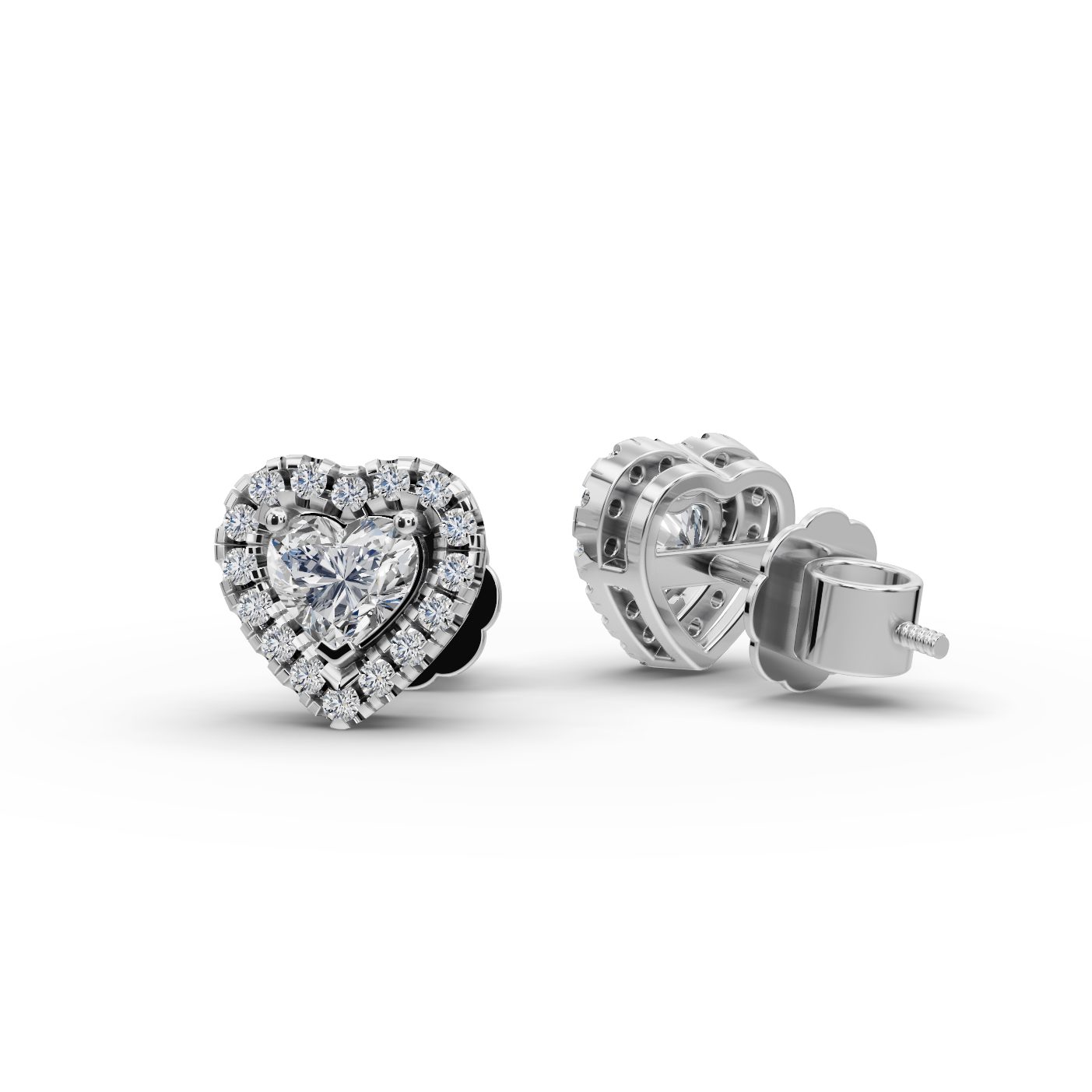 Enduring Muse Heart Halo Stud Lab-Grown Diamond Silver Earring in silver