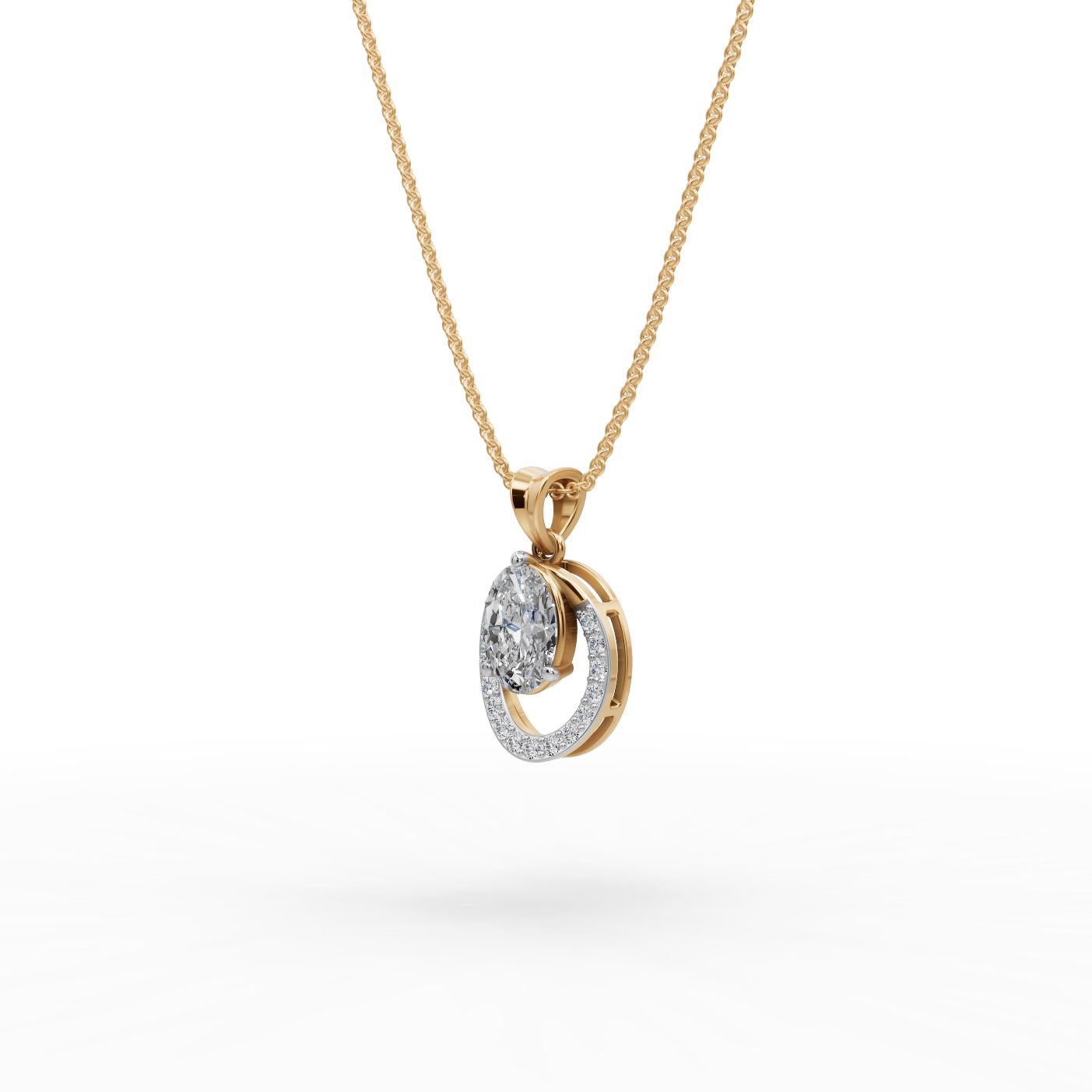 Everlasting Trail Oval Lab-Grown Diamond Halo Pendant in yellow gold