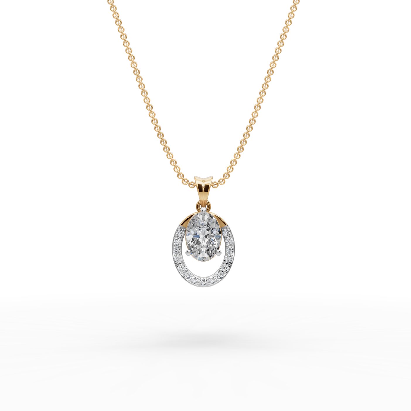 Everlasting Trail Oval Lab-Grown Diamond Halo Pendant in yellow gold