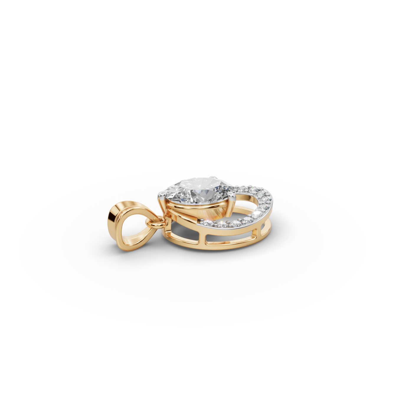 Everlasting Trail Oval Lab-Grown Diamond Halo Pendant in yellow gold