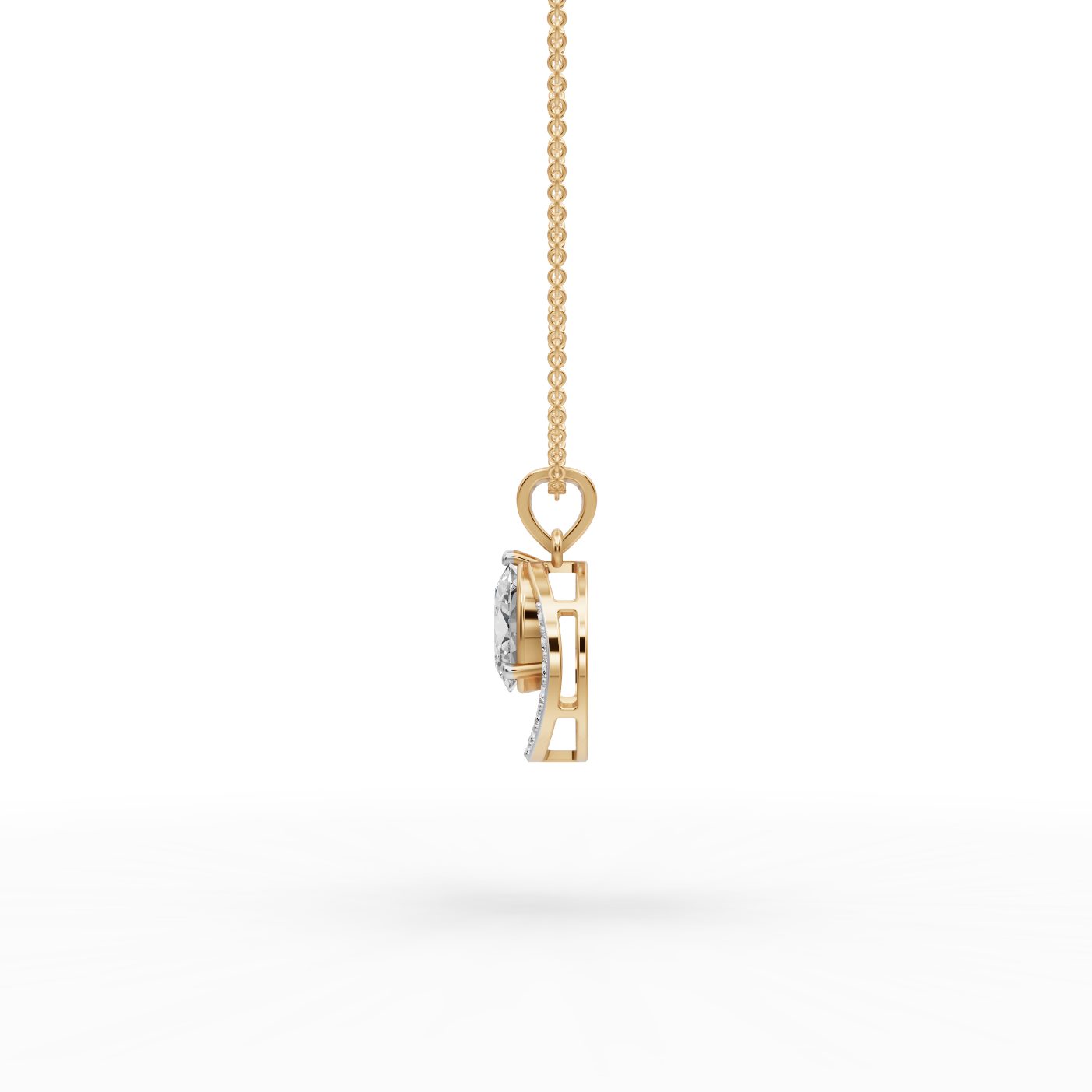 Everlasting Trail Oval Lab-Grown Diamond Halo Pendant in yellow gold