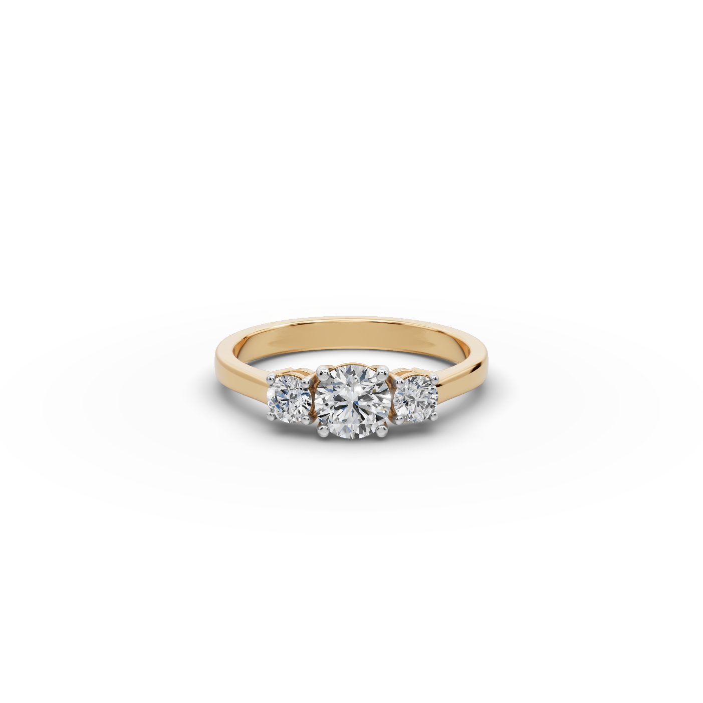 Morning Light Round Lab-Grown Diamond Three Stone Ring in yellow gold, set with lab-grown diamonds