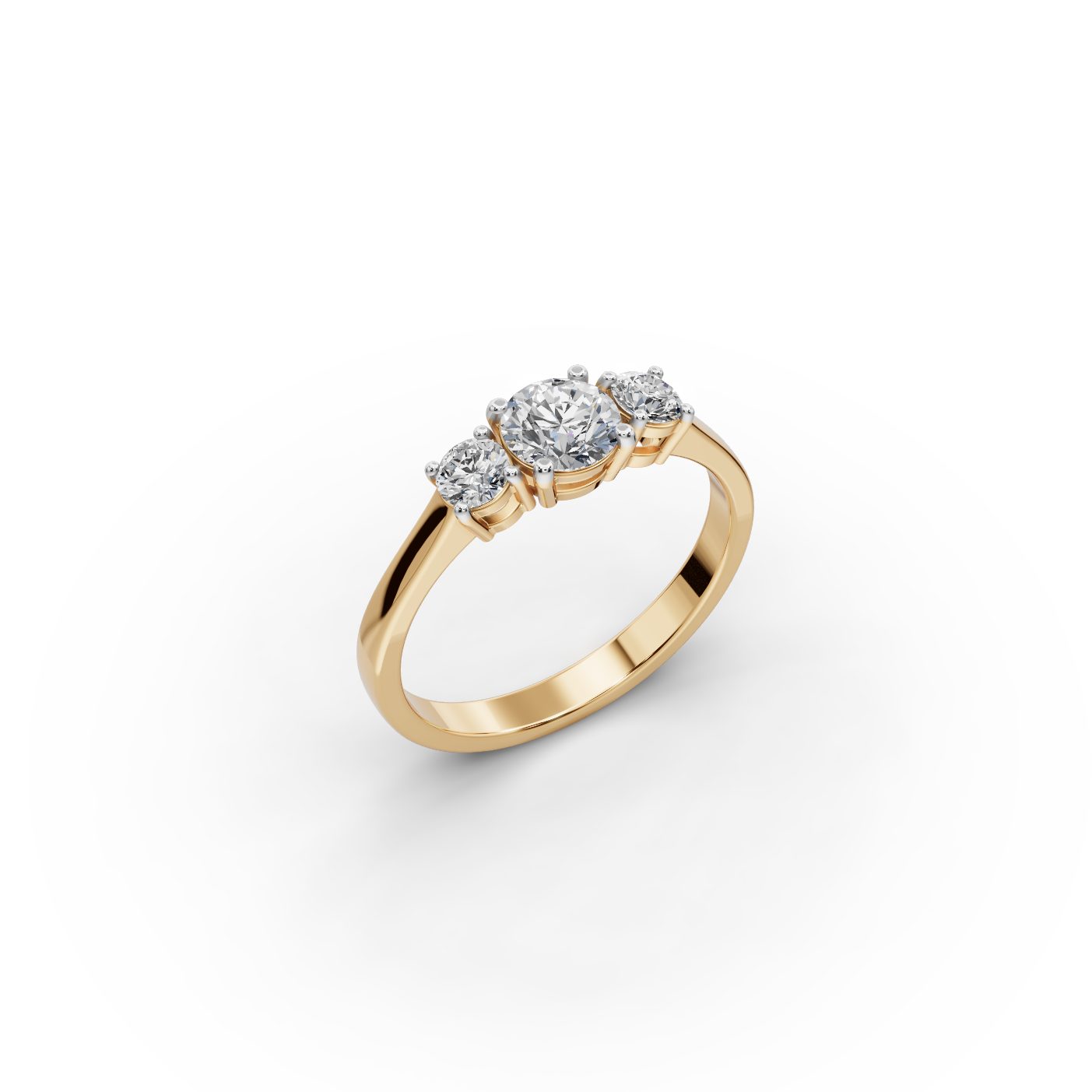 Morning Light Round Lab-Grown Diamond Three Stone Ring in yellow gold