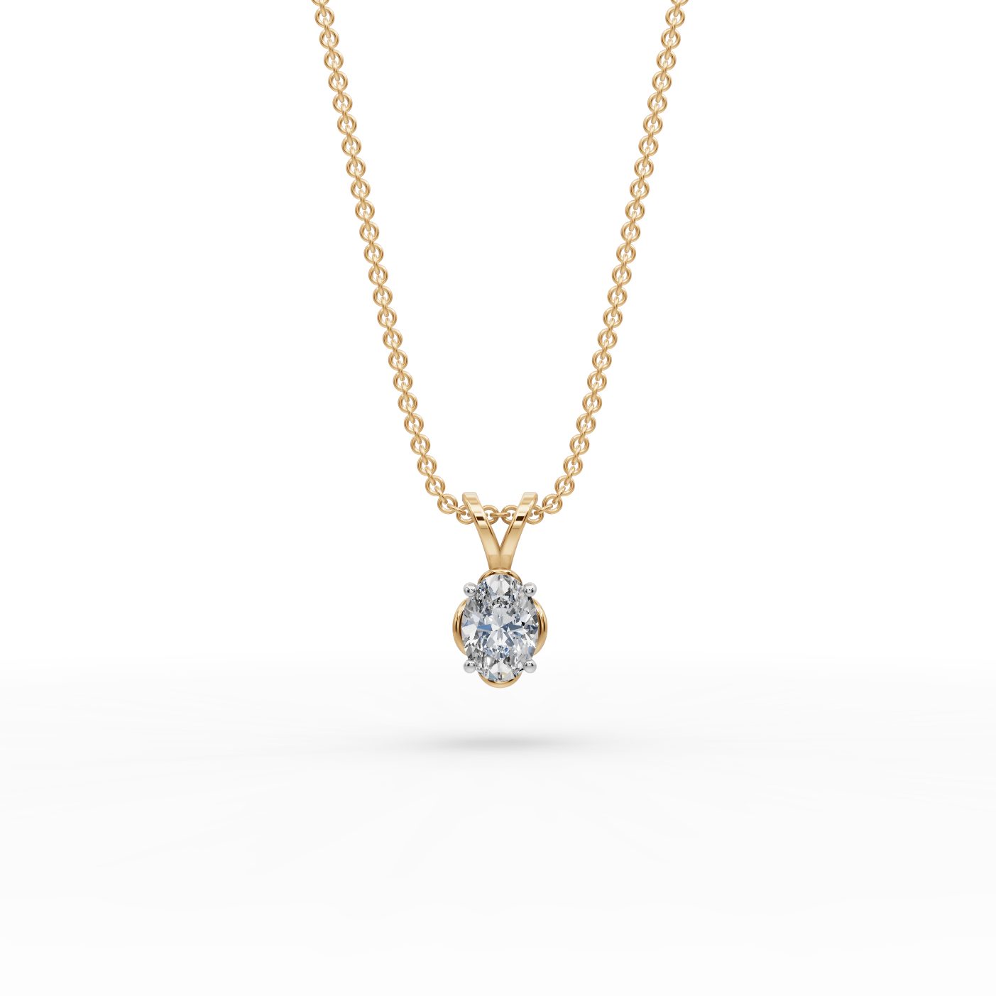 Midnight Dew Oval Lab-Grown Diamond Solitaire Pendant in yellow gold