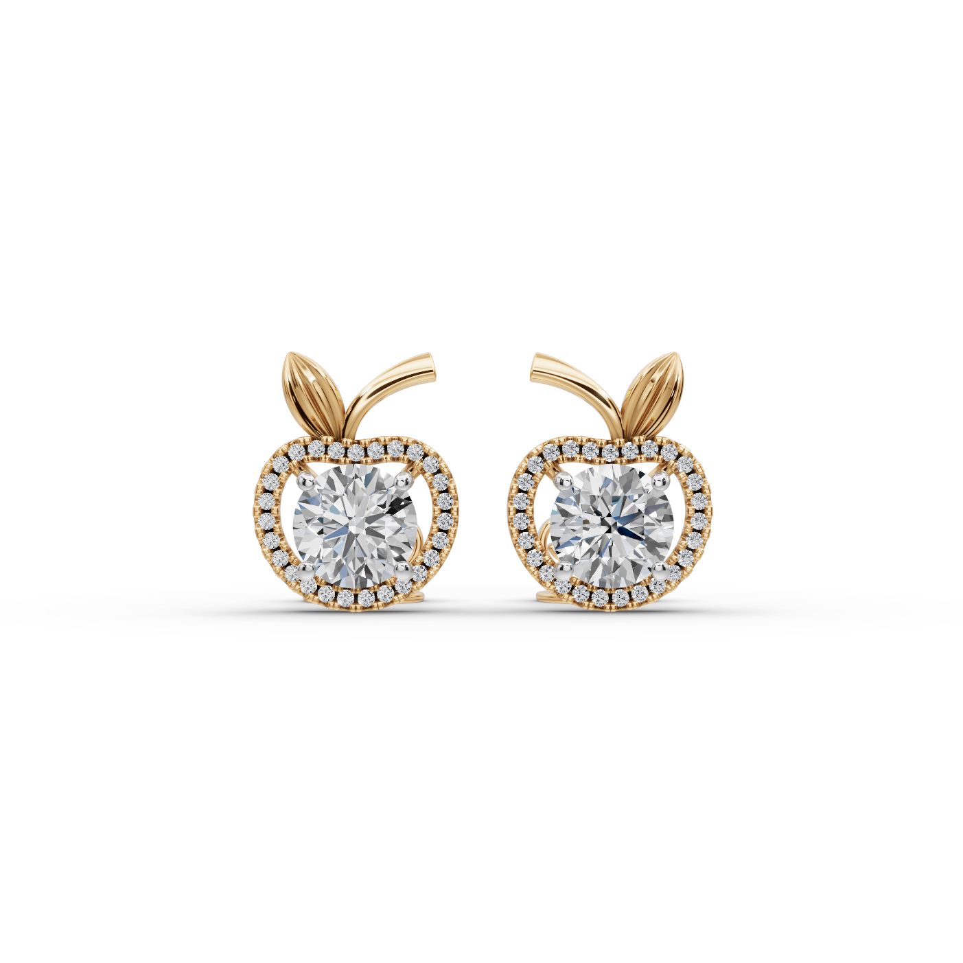 Regal Bloom Round Lab-Grown Diamond Studs Earring in yellow gold, set with lab-grown diamonds