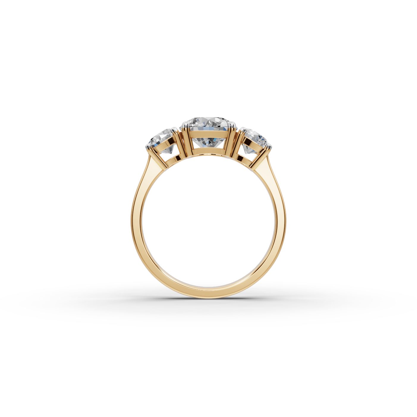 Serene Grace Round Lab-Grown Diamond Three Stone Ring in yellow gold
