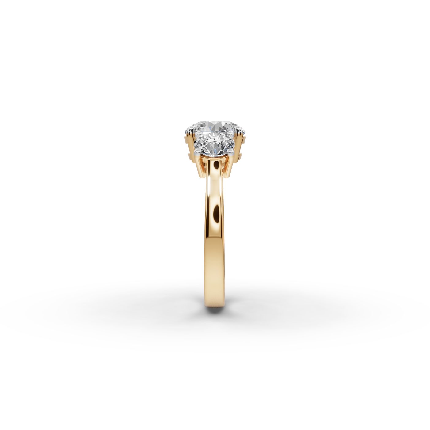 Serene Grace Round Lab-Grown Diamond Three Stone Ring in yellow gold
