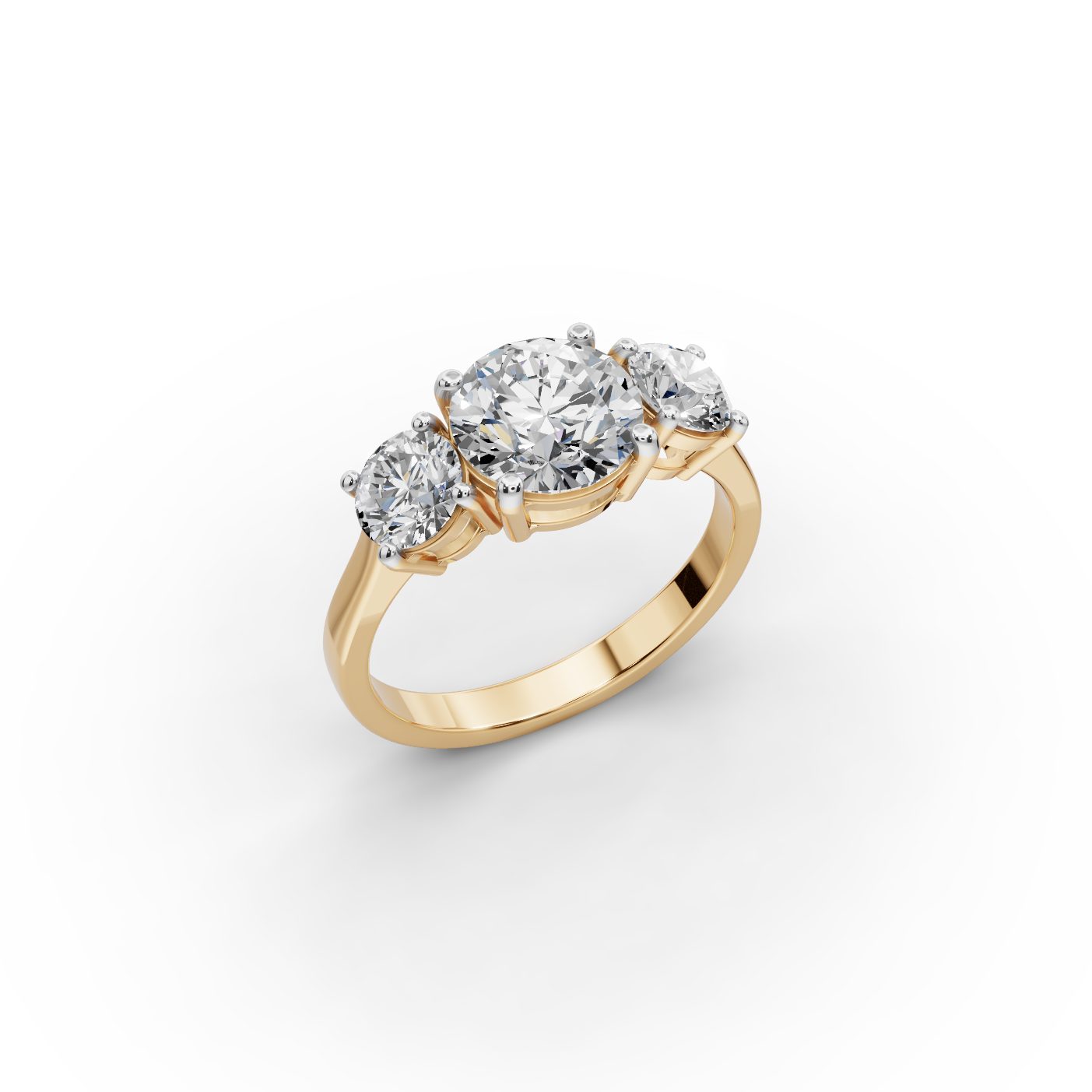 Serene Grace Round Lab-Grown Diamond Three Stone Ring in yellow gold