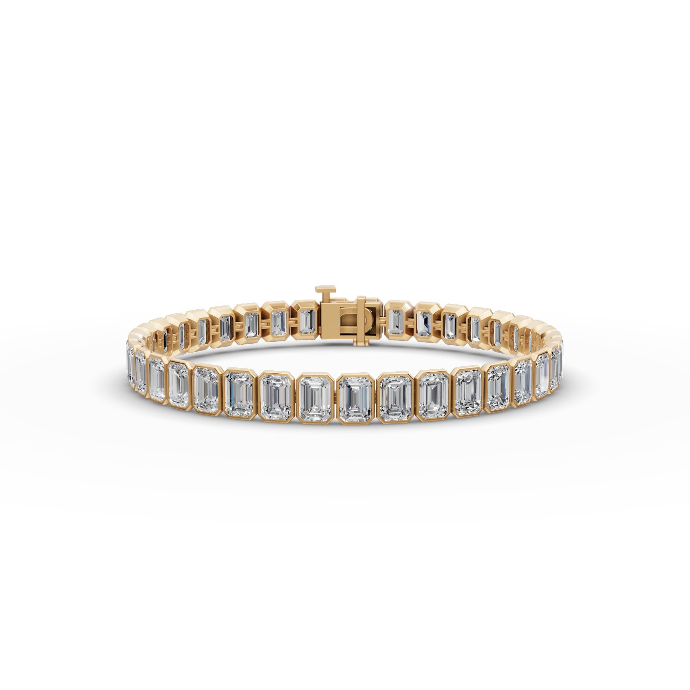 Pristine Cascade Emerald Lab-Grown Diamond Tennis Bracelet in yellow gold, set with lab-grown diamonds