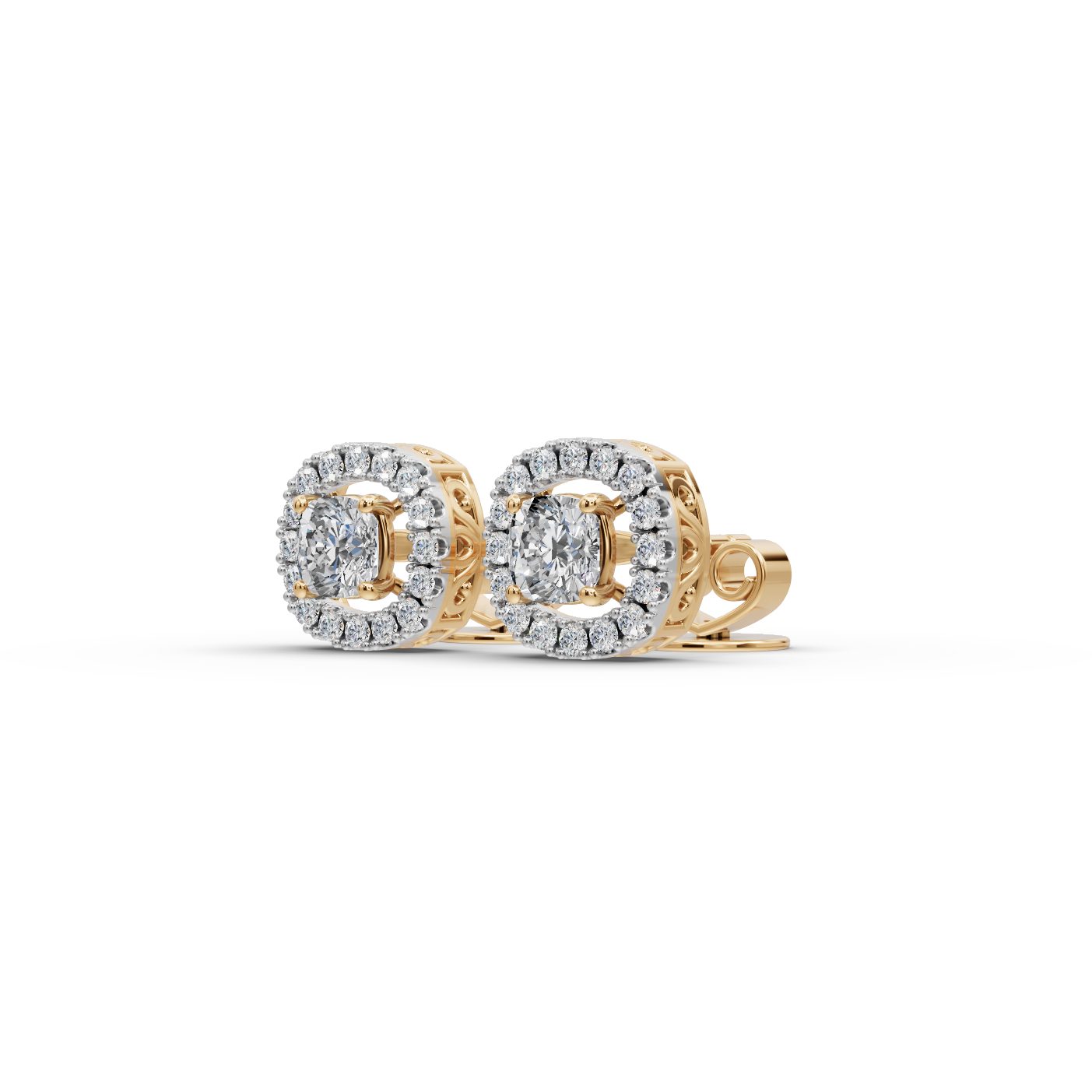 Infinite Trail Cushion Lab-Grown Diamond Studs Earring in yellow gold