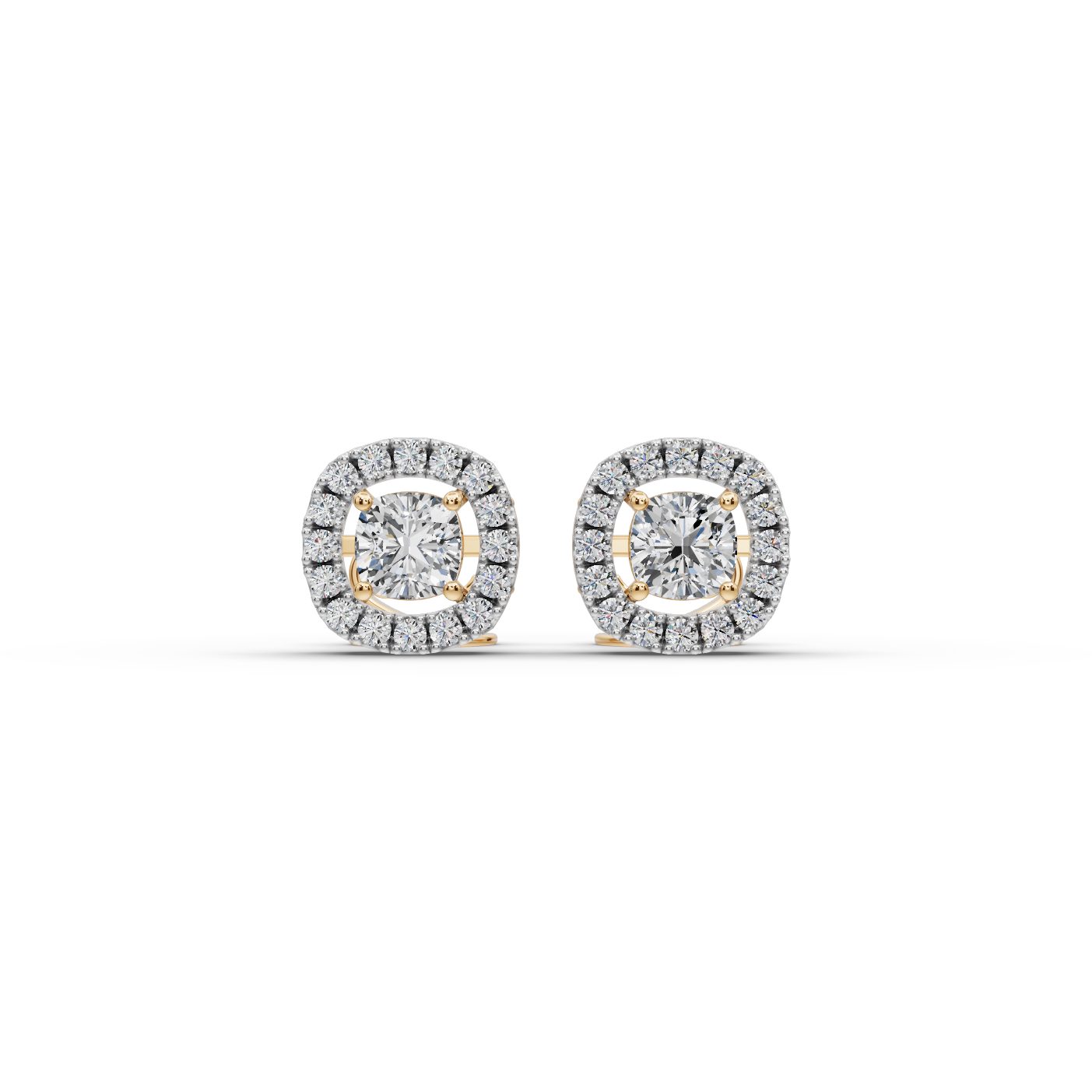 Infinite Trail Cushion Lab-Grown Diamond Studs Earring in yellow gold, set with lab-grown diamonds
