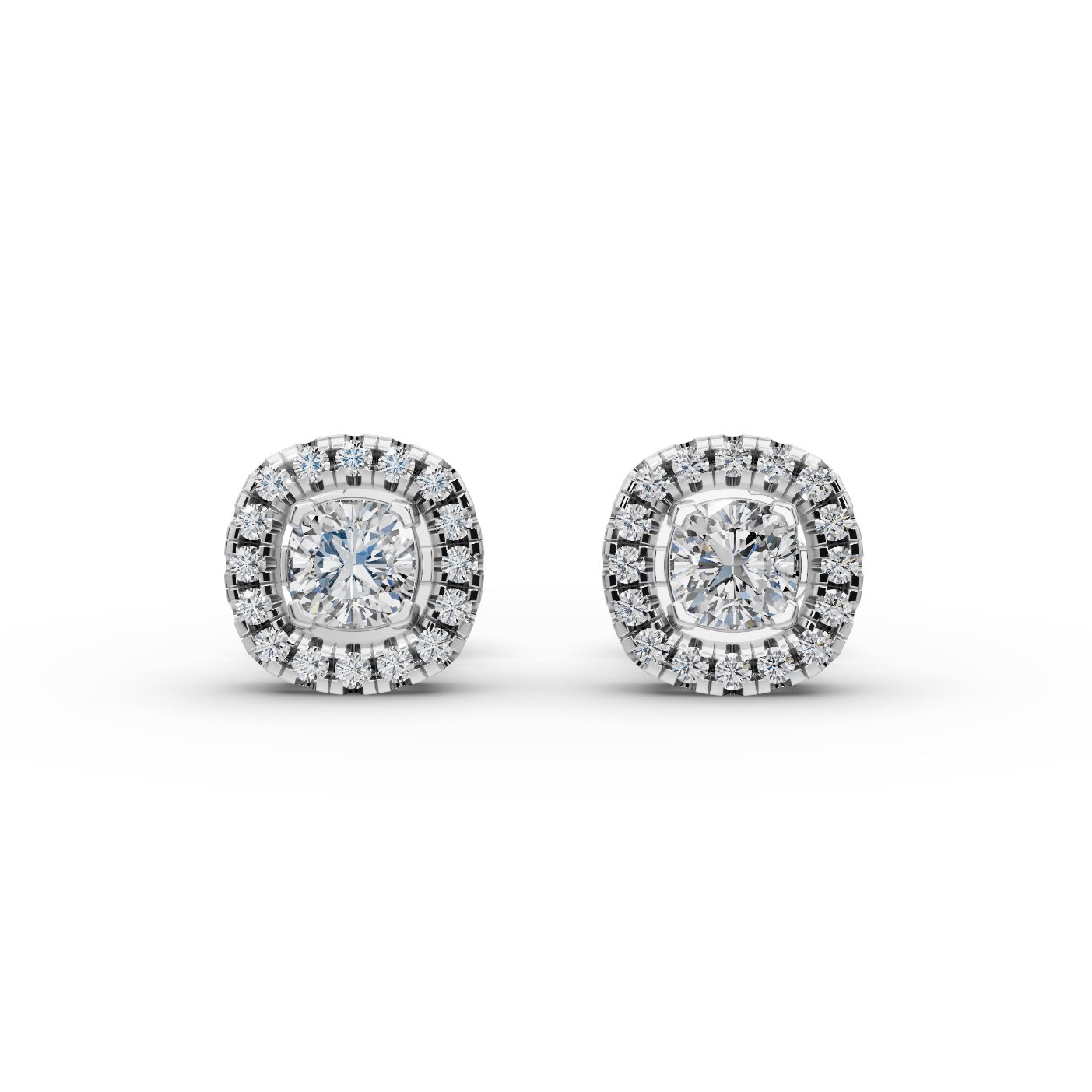 Pristine Grace Cushion Halo Stud Lab-Grown Diamond Silver Earring in silver, set with lab-grown diamonds