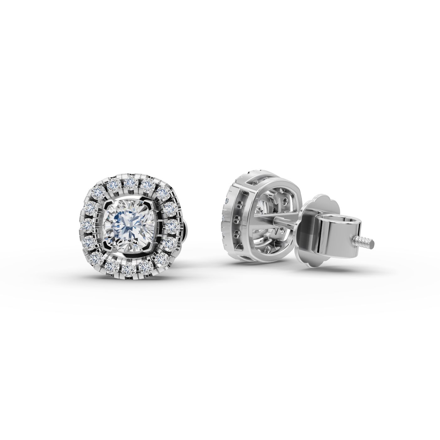 Pristine Grace Cushion Halo Stud Lab-Grown Diamond Silver Earring in silver