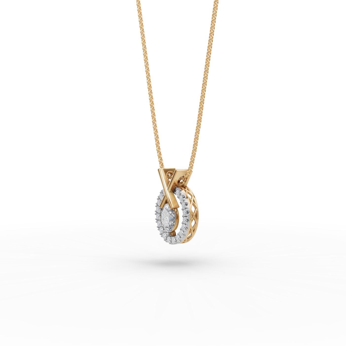 Golden Light Oval Lab-Grown Diamond Halo Pendant in yellow gold