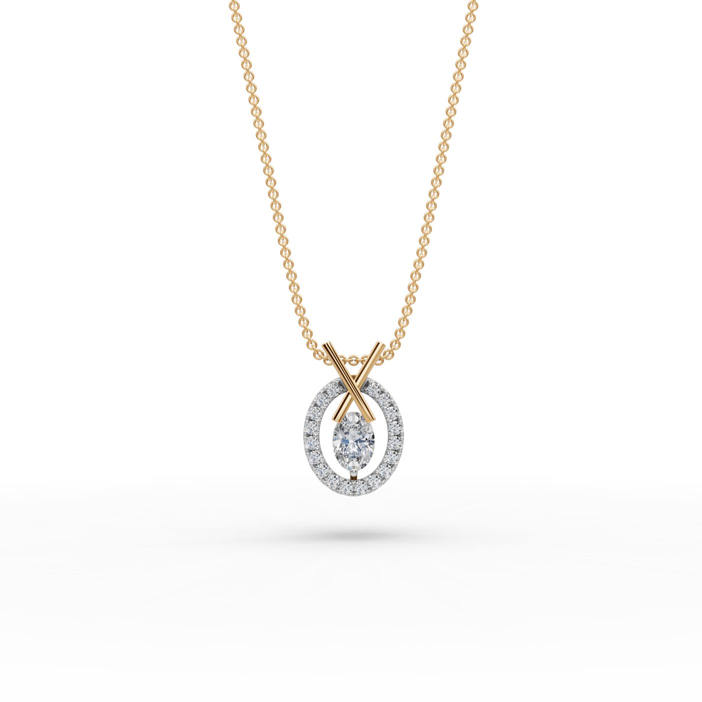 Golden Light Oval Lab-Grown Diamond Halo Pendant in yellow gold
