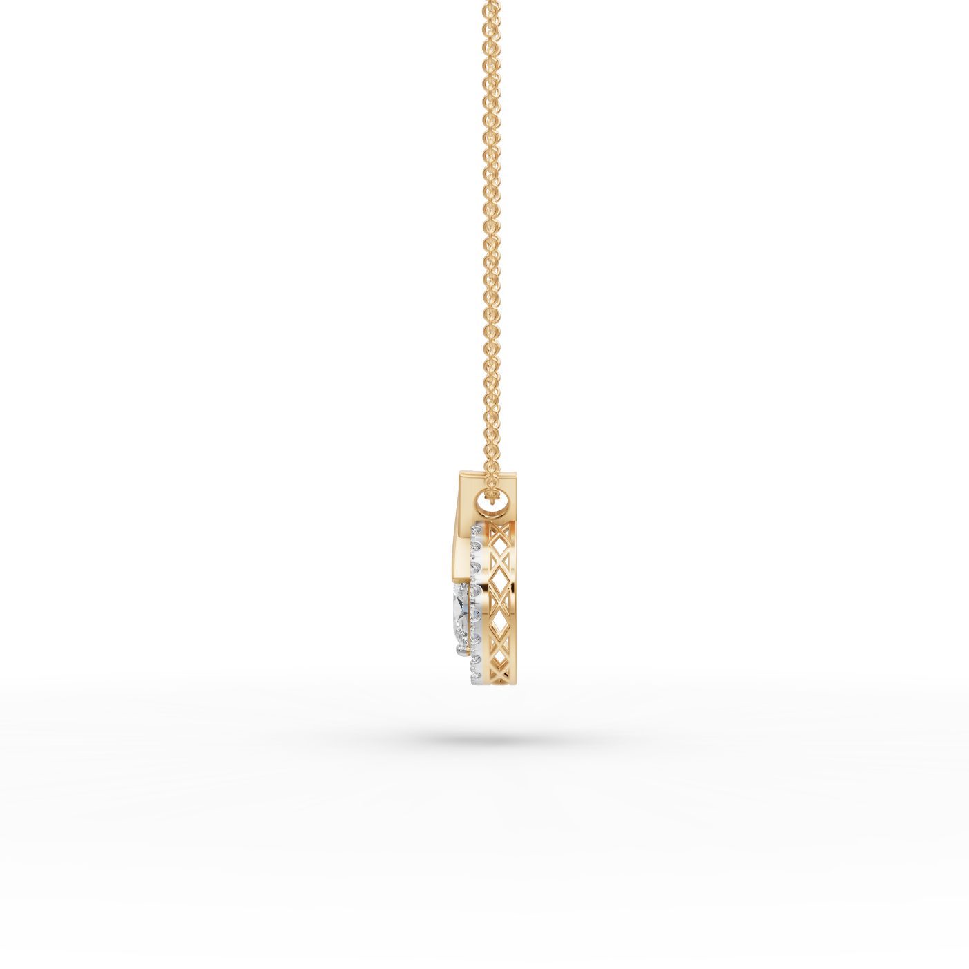 Golden Light Oval Lab-Grown Diamond Halo Pendant in yellow gold