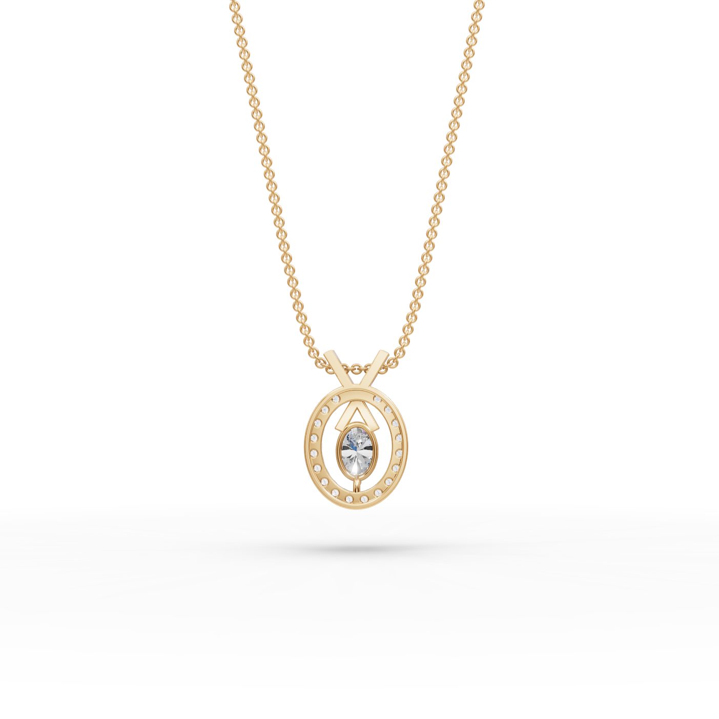 Golden Light Oval Lab-Grown Diamond Halo Pendant in yellow gold