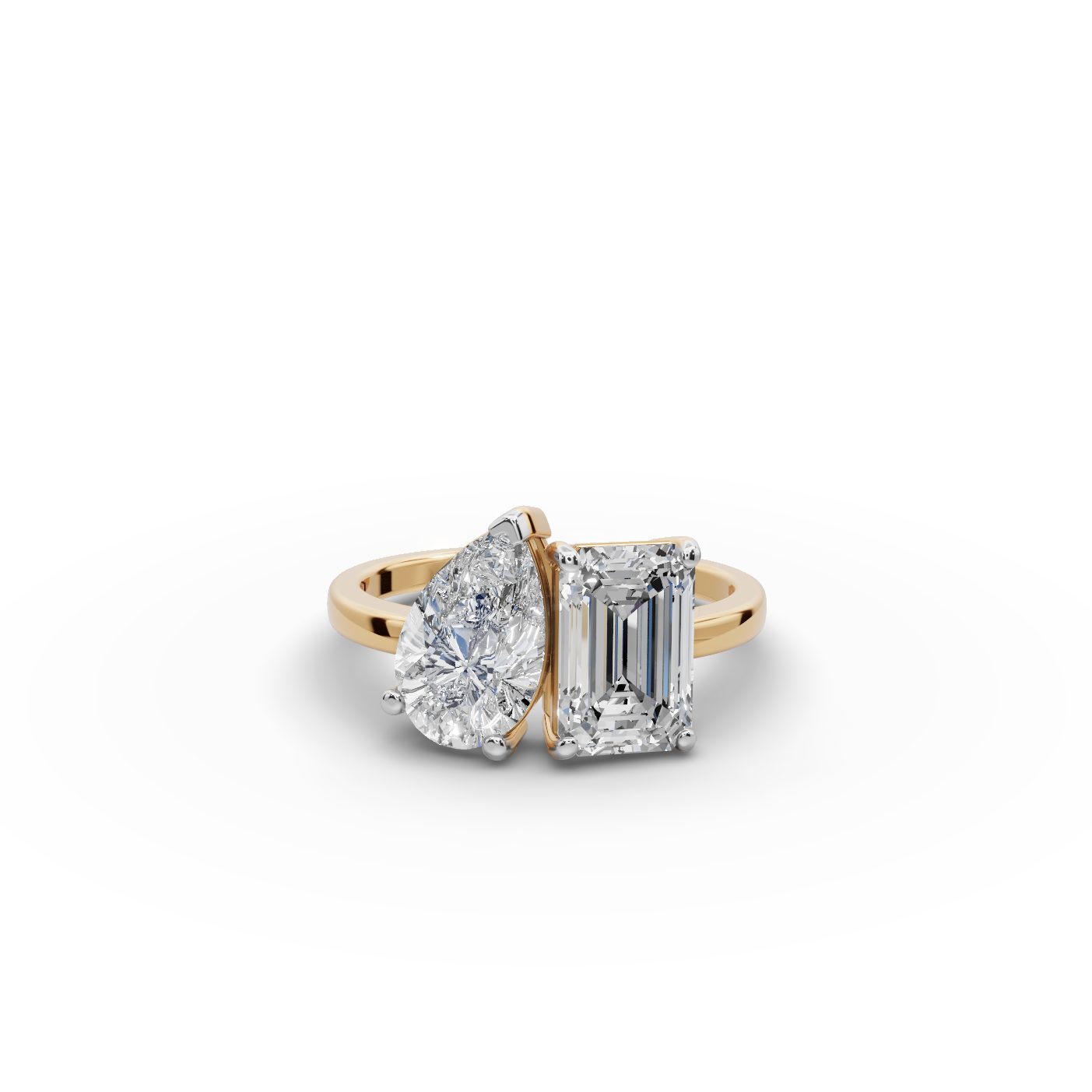 Serene Aura Emerald Lab-Grown Diamond Two Stone Toi Et Moi in yellow gold, set with lab-grown diamonds