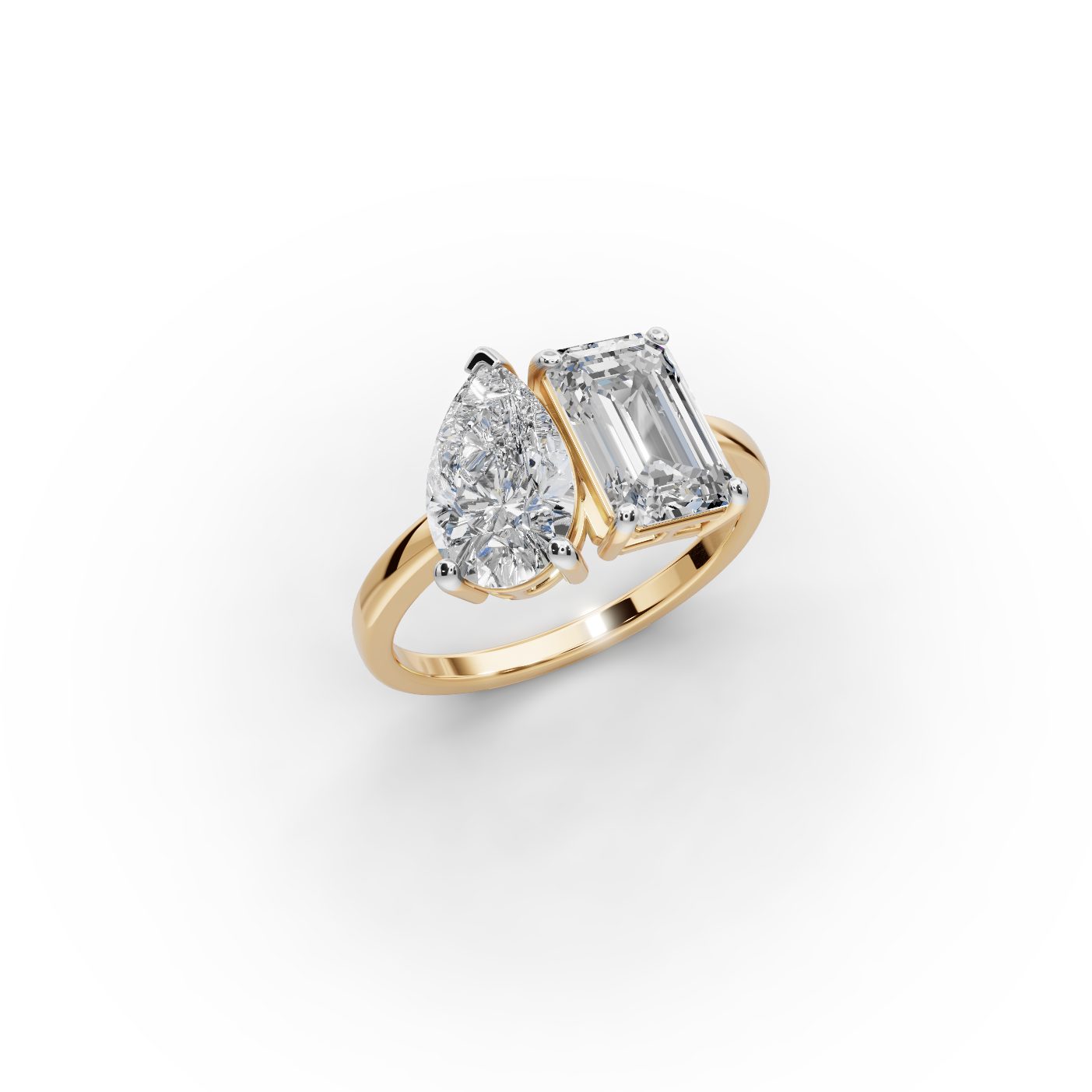 Serene Aura Emerald Lab-Grown Diamond Two Stone Toi Et Moi in yellow gold
