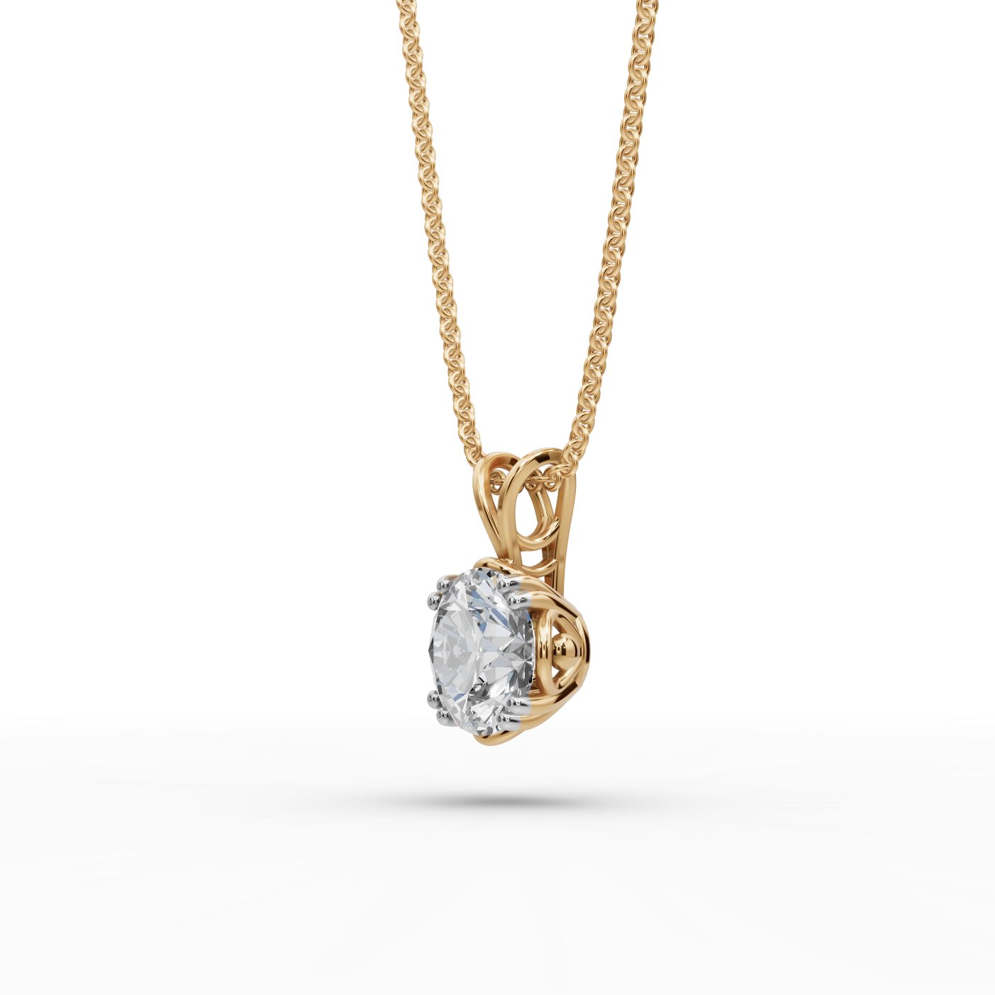 Morning Cascade Round Lab-Grown Diamond Solitaire Pendant in yellow gold