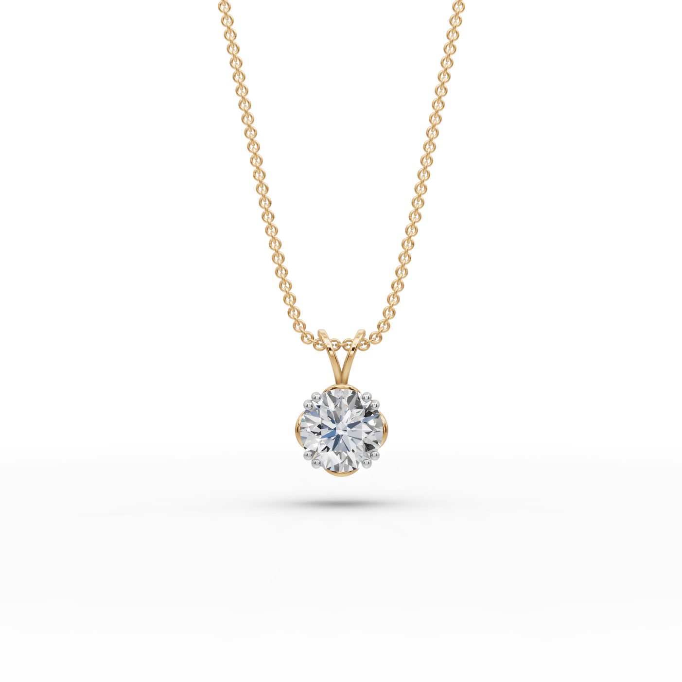 Morning Cascade Round Lab-Grown Diamond Solitaire Pendant in yellow gold