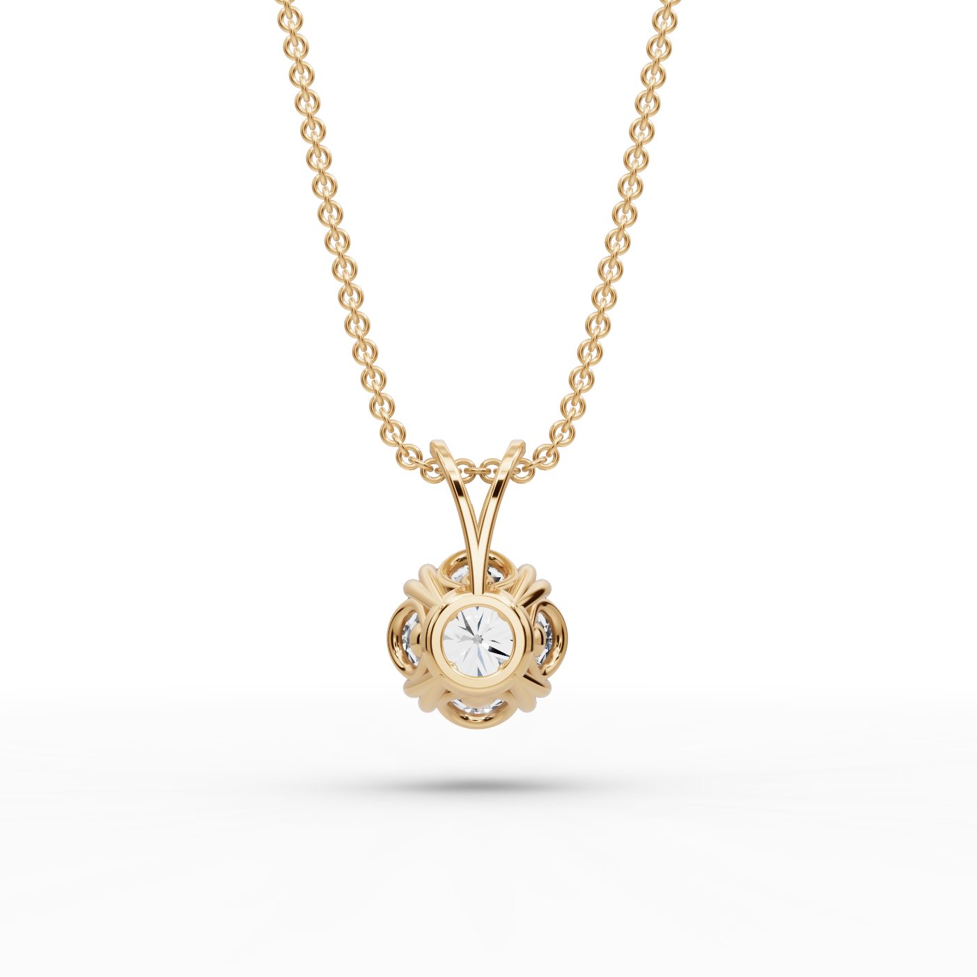 Morning Cascade Round Lab-Grown Diamond Solitaire Pendant in yellow gold