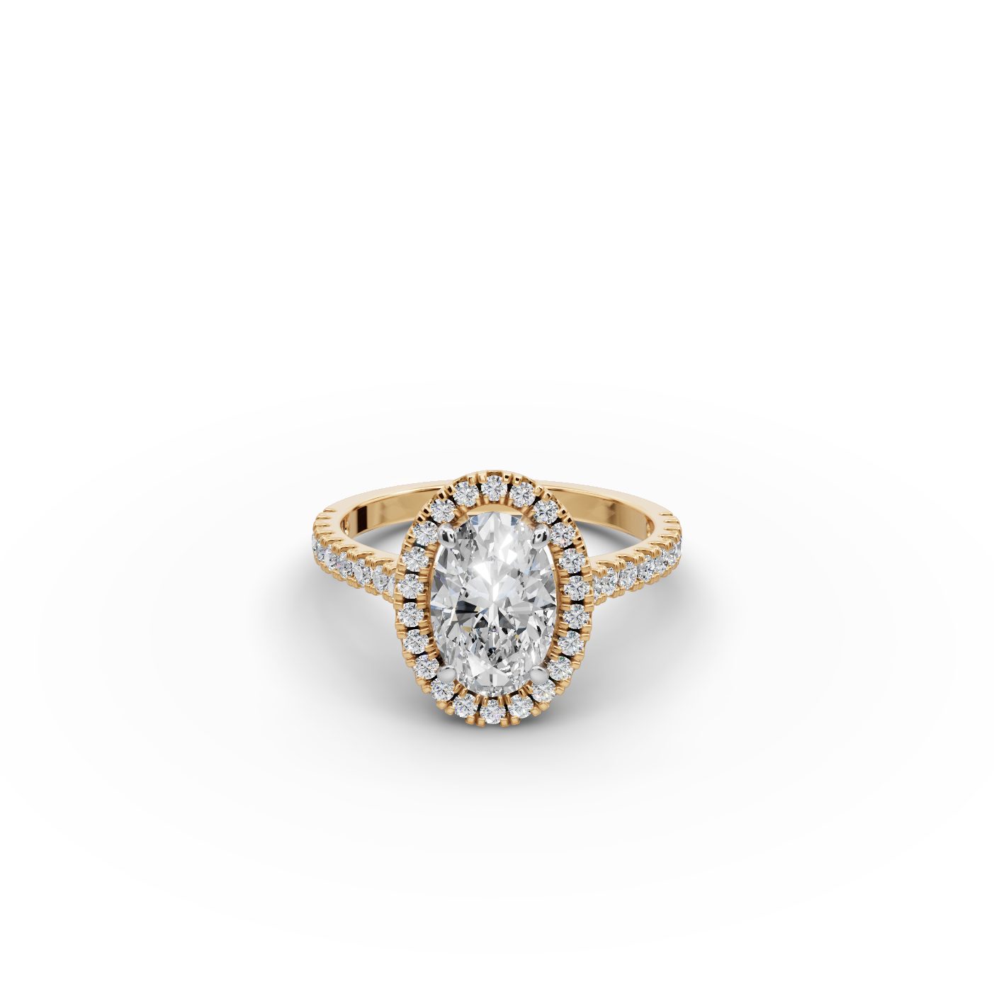 Pristine Light Oval Lab-Grown Diamond Halo Ring in yellow gold, set with lab-grown diamonds