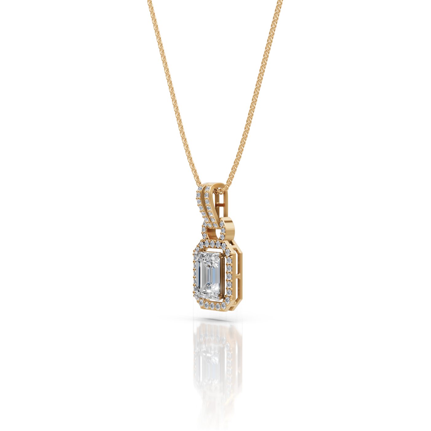 Celestial Promise Emerald Lab-Grown Diamond Halo Pendant in yellow gold