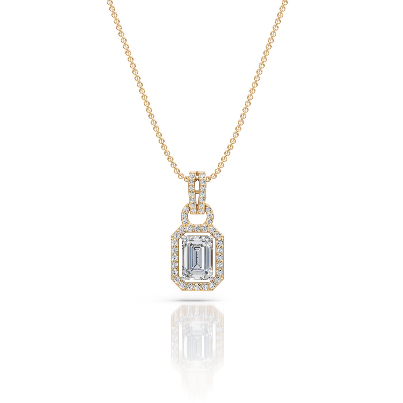 Celestial Promise Emerald Lab-Grown Diamond Halo Pendant in yellow gold
