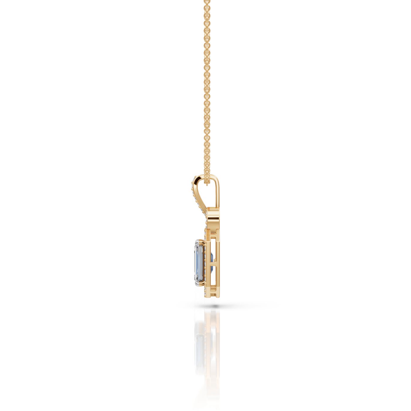 Celestial Promise Emerald Lab-Grown Diamond Halo Pendant in yellow gold