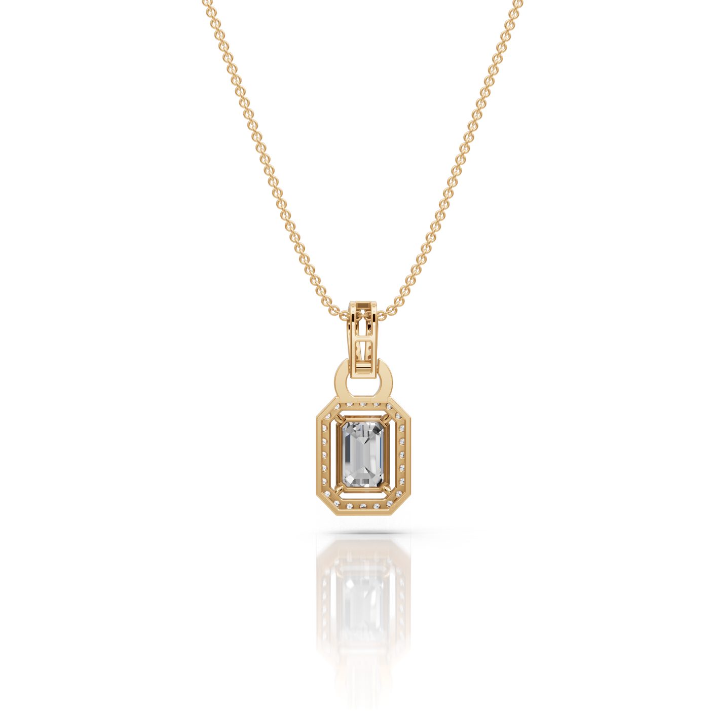 Celestial Promise Emerald Lab-Grown Diamond Halo Pendant in yellow gold
